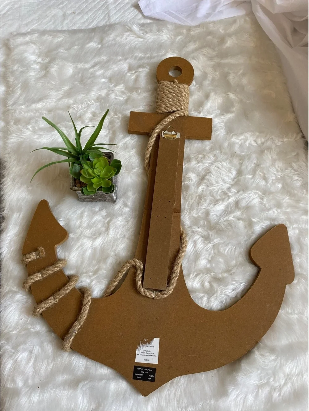 Nautical Wooden Anchor Wall Decor Rope Accent White Blue